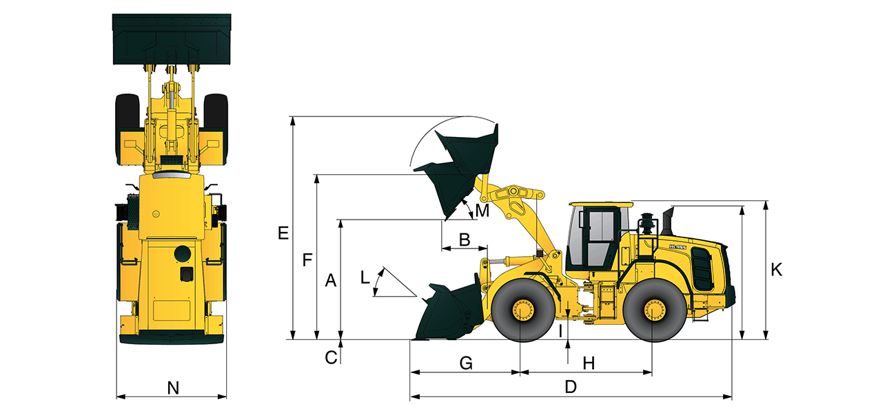 Hyundai HL955XT Wheel Loader Dimensions