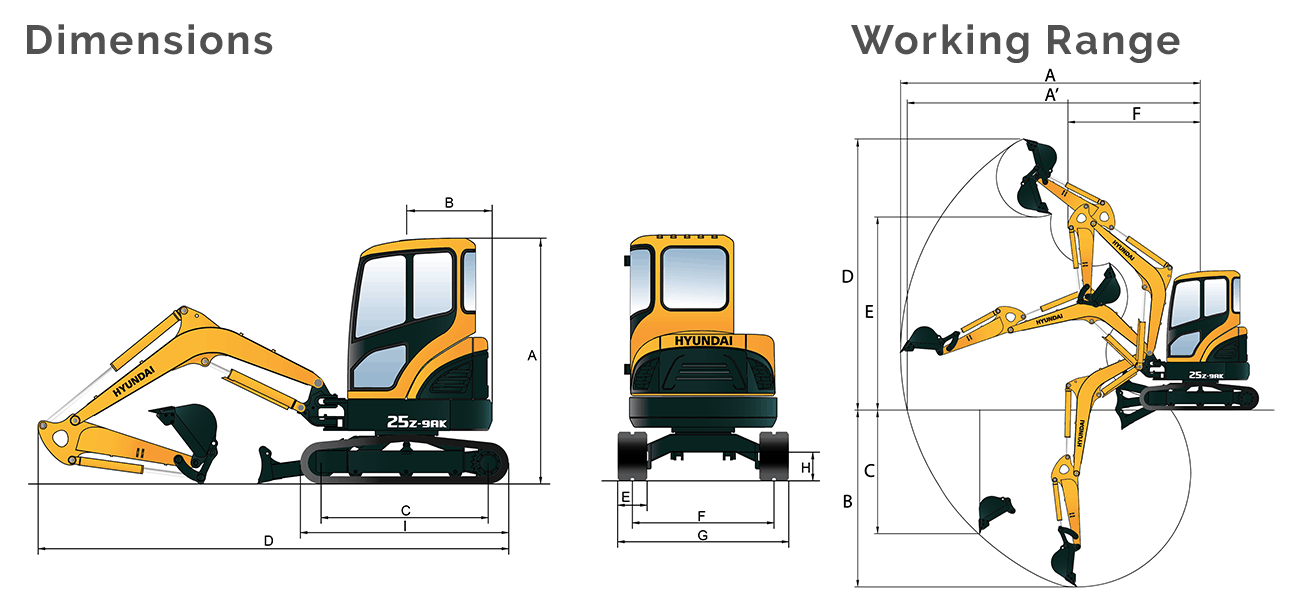 Hyundai R25Z-9Ak Dimensions Diagram