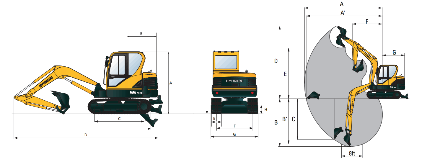 Hyundai R55-9A Dimensions Diagram