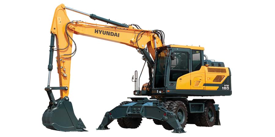 A Hyundai HW180 is angled left on a white background.